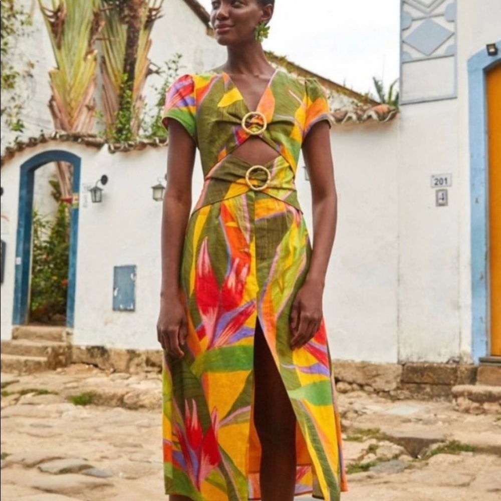 Farm rio yellow garden midi dress